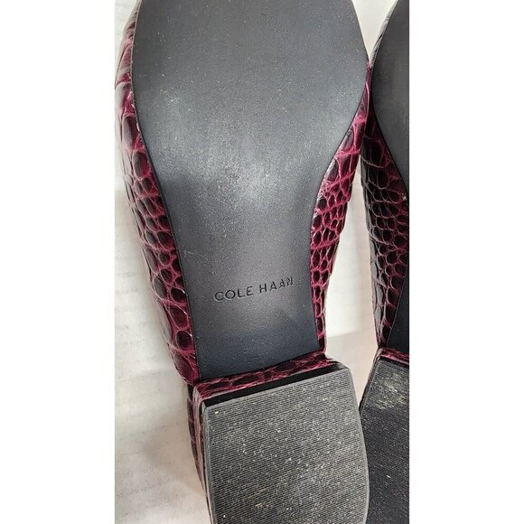 Cole Haan Piper Burgundy Croc-Embossed Leather Mules Block Heel Slip-On Womens - Picture 13 of 15